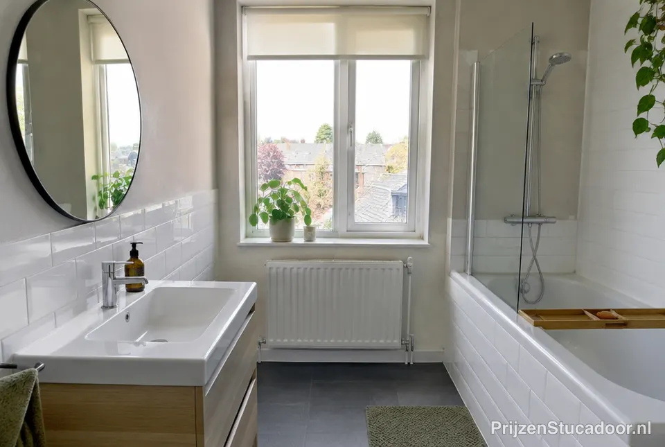 Badkamer met strak gestucte wanden
