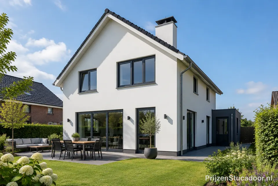 Woning met witte gestucte gevel